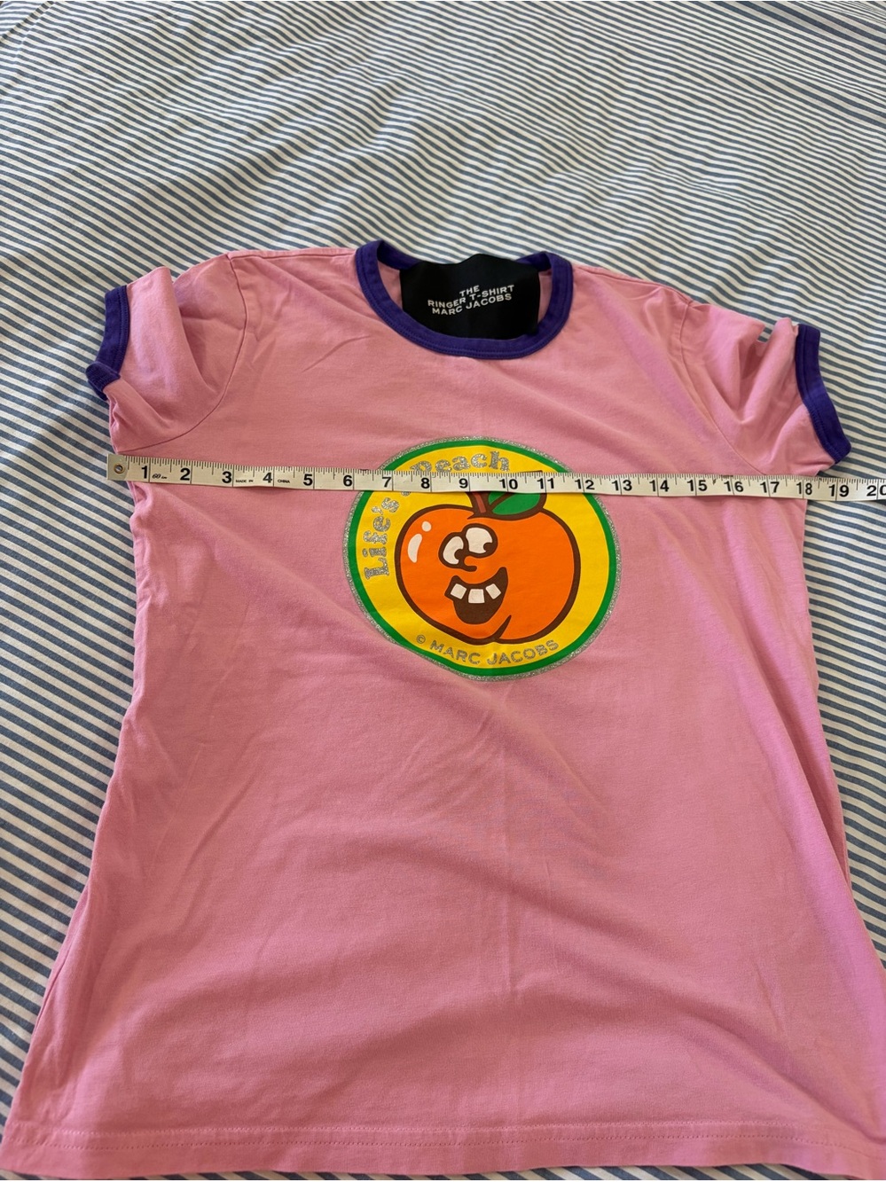 Marc Jacobs The Ringer T-Shirt Pink Purple Lifes a Peach Glitter Graphic XS